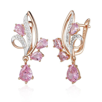 Amazing Shiny Filled 14K Rose Gold Water Drop AAA Zircon Crystals Long Dangle Earrings - Luxury Jewellery